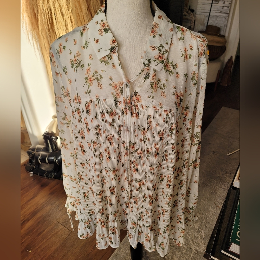 Agnes & Dora Cream Floral Boho Blouse